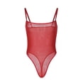 thumbnail image 4 of Hkoxplj Women's Sheer Mesh Thong Bodysuit Spaghetti Strap Square Neck See Through High Stretch Slim Fit Solid Color Bodysuit with Adjustable Straps Club Nightwear Party Outfit for Women, 4 of 9
