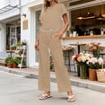thumbnail image 5 of Idoravan womens 2 piece lounge sets Women's Round Neck Stripe Short Sleeve shirts Long Pants With Elastic Waist Pocket pants Set, 5 of 8