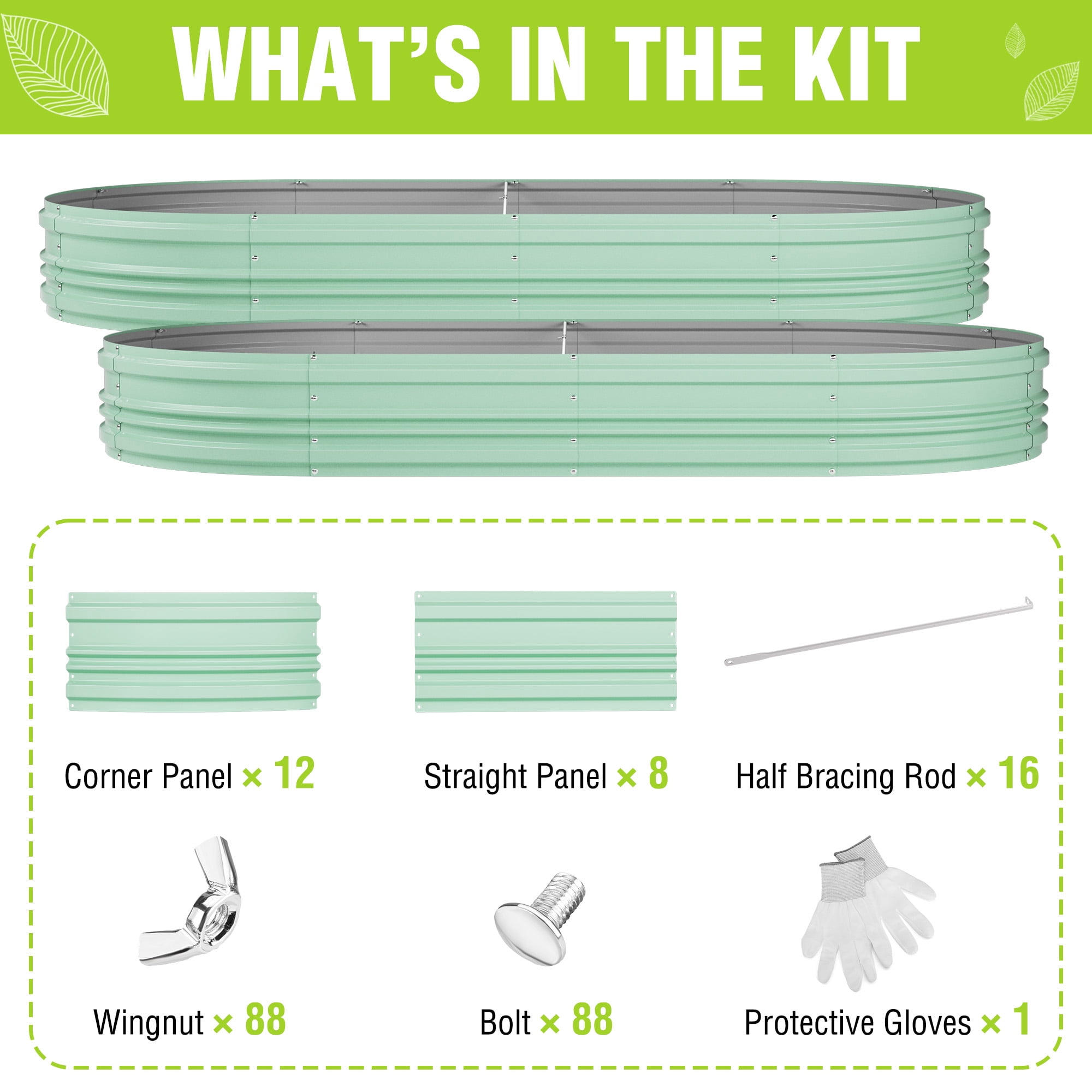 WORKPRO 2PK 8x4x1ft Outdoor Galvanized Raised Garden Bed Kit-Light Green