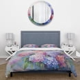 thumbnail image 3 of Designart "Purple Pink Hydrangea love expression" Floral Bedding Covert Set - Hydrangea Purple Traditional Bed Set With 2 Shams, 3 of 6