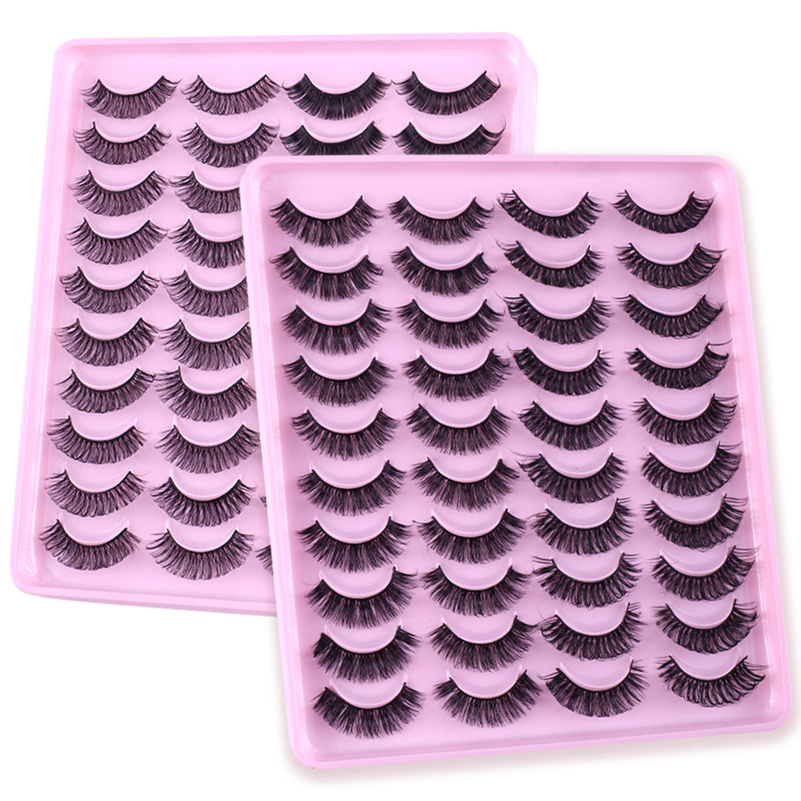 Natural Synthetic Volume False Eyelashes - Pack of 20 Pairs, Thick Full Volume, Natural Curling, High-Quality Synthetic Fibers, Dramatic Look, Beauty Makeup Tool, Women, Reusable