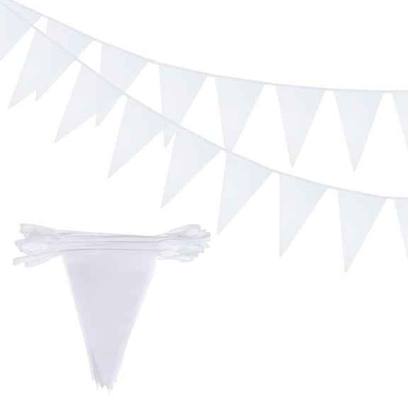 2 Pcs 50 Feet White Pennant Banner Flags String Triangle Hanging for Festive, Wedding, Birthday Party Decorations