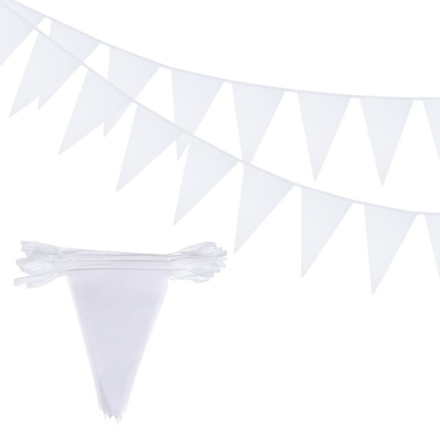 Unique Bargains 2 Pcs 50 Feet White Pennant Banner Flags String Triangle Hanging for Festive, Wedding, Birthday Party Decorations