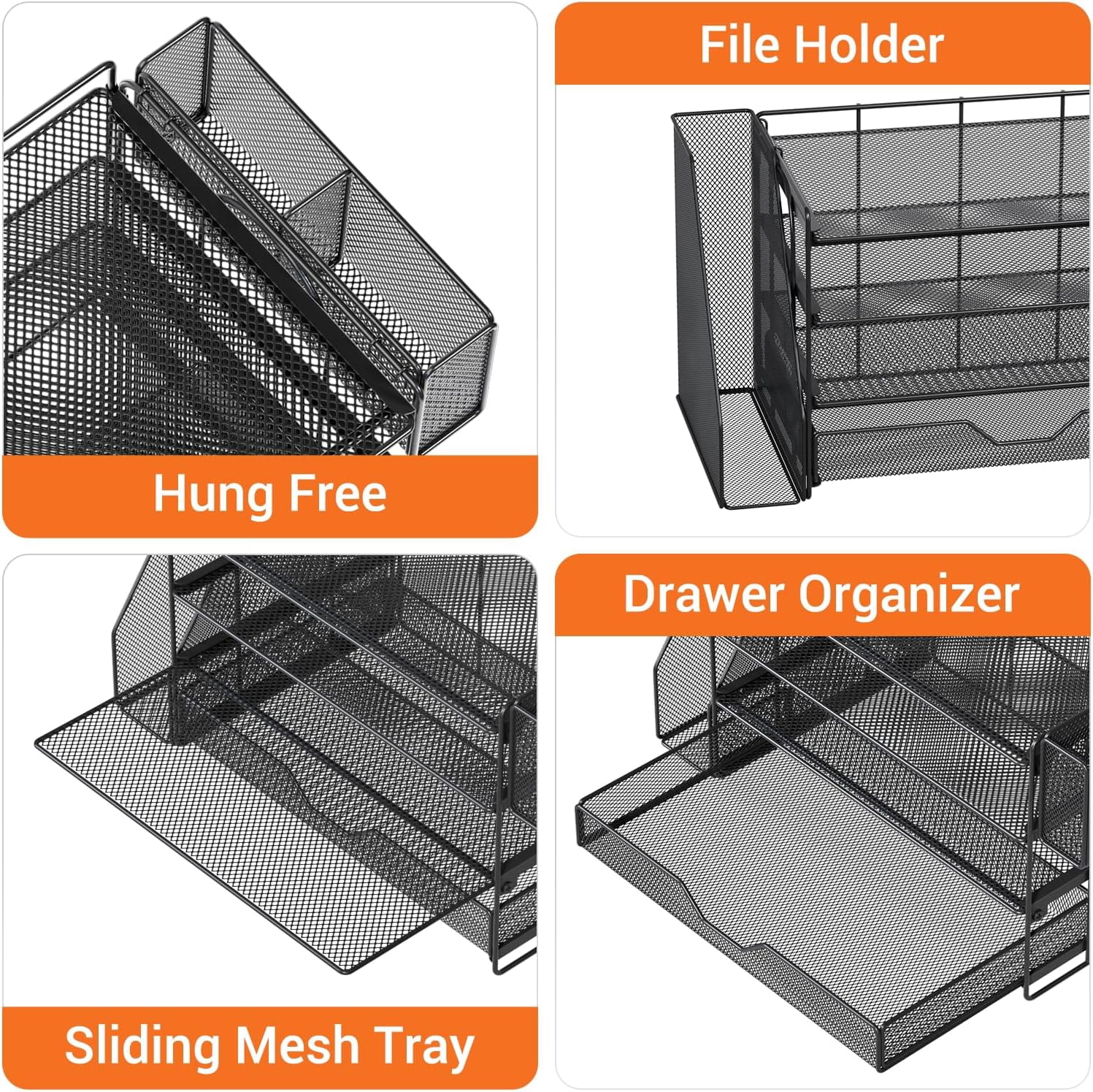 Desk Organizers and Accessories, 4-Tier Workspace Desktop File Organizer with Drawer & Pen Holder, Paper Tray Organizer with File Holder, Office Desk Accessories for Home Office Supplies, Black