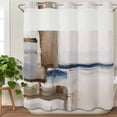 thumbnail image 3 of Beige Brown Blue No Hook Shower Curtain Waterproof, Bathroom Curtains with Snap in Liners and See Through Top Window, Vintage Abstract Mottled Texture Hotel Style Bathtub Curtains Shower 72"Wx78"L, 3 of 8