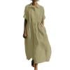 thumbnail image 7 of Gamivast Womens Linen Dresses Short Sleeve Collared Maxi Dress Pleated Front Button Down Casual Dress Solid Color Loose Fit with Pockets Beach Holiday, 7 of 7