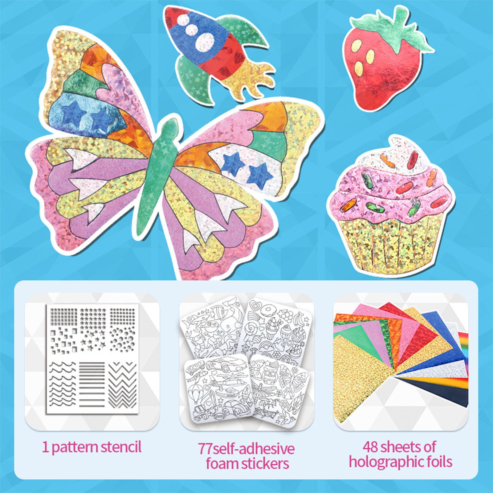 YUNAFFT Foil Art Kit for Kids - Foils Fun Craft Kits & Supplies, Foil Foam Stickers Art Craft Activity, Creative Activity Birthday Christmas Gift Travel Toys