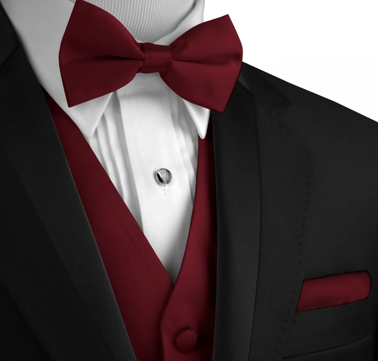 New Men's Tuxedo Vest Vertical Stripes Necktie Hankie set prom party Burgundy 
