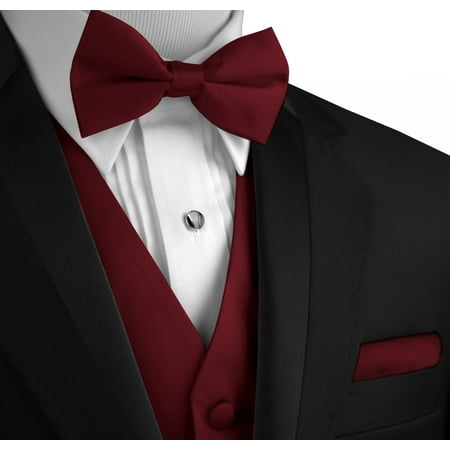 Italian Design, Men's Formal Tuxedo Vest, Bow-Tie & Hankie Set for Prom, Wedding, Cruise in (Best Man In Italian)