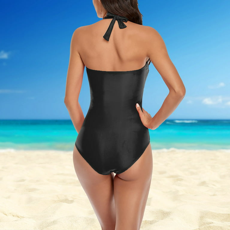 CAICJ98 Womens Bikini Swimsuits Women's One Piece Swimsuit V Neck Wrap Tie  Side Bathing Suits Black,XXL 