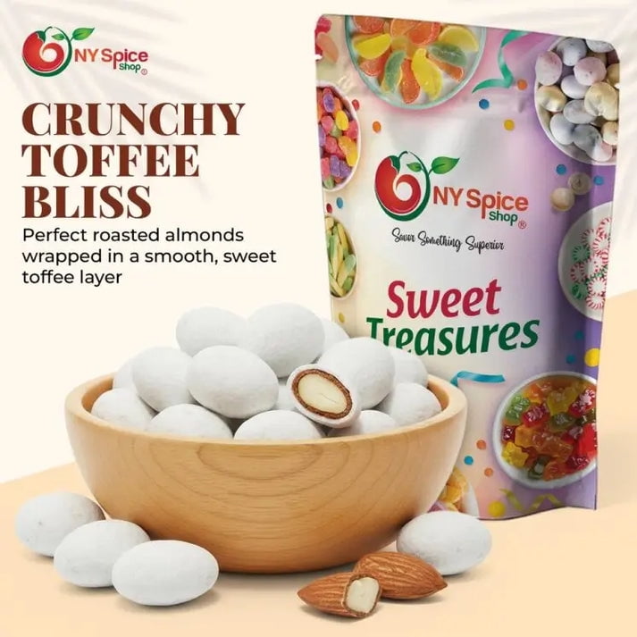 NY Spice Shop Christmas Toffee Almonds Candies - 1 Pound - Toffee Coated Almonds - Caramel Almond Truffles - Almond Crunch Toffee - Candy Almonds - Perfect for Holiday Snack Mix Treats