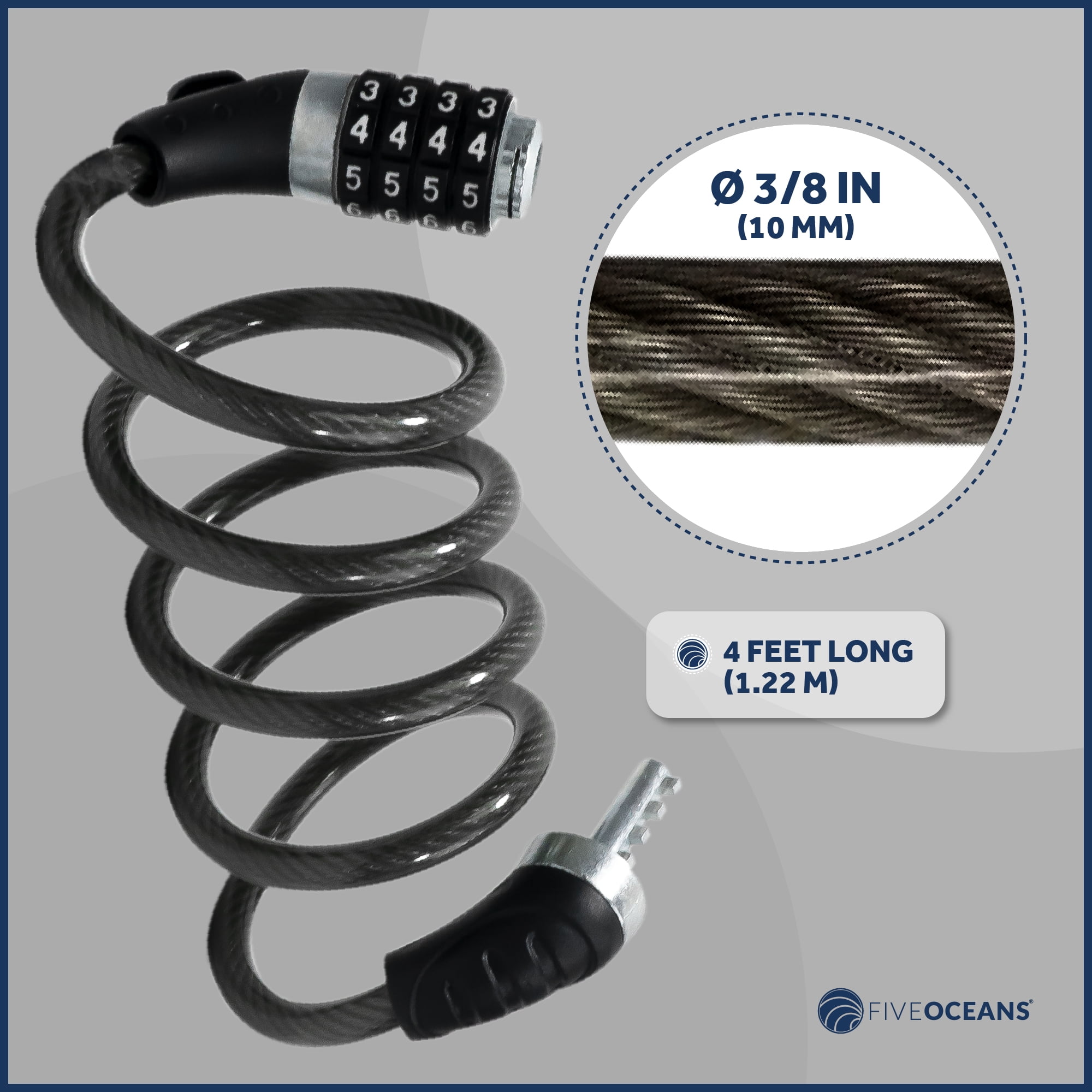 Bike Lock Cable, Combination Anti Theft Bike Locks Heavy Duty, Security Resettable Bicycle Lock with Mounting Bracket, 4 Feet Long for Bike, Motorcycle, Bicycle, Door, Gate, Fence - FO3957