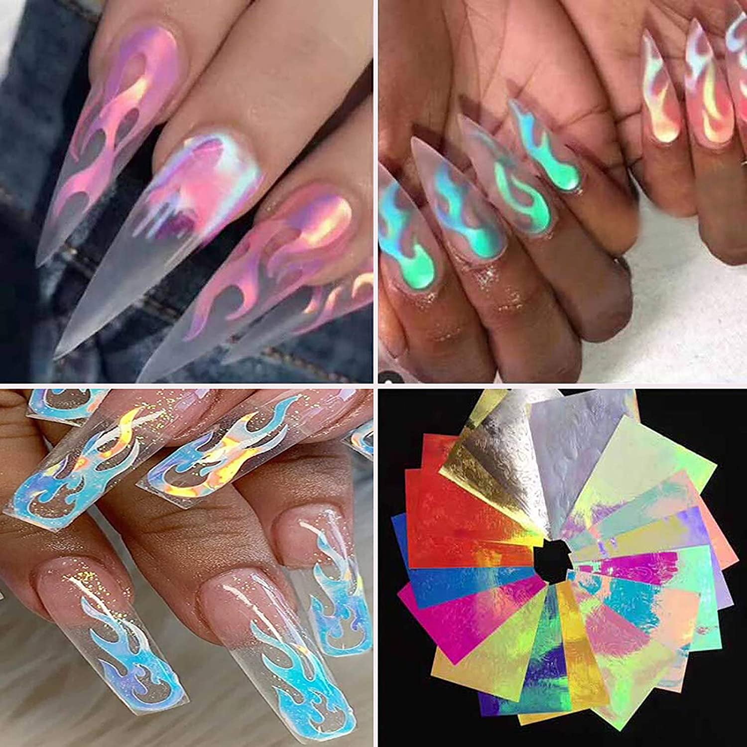 Flame Reflections Nail Stickers - 16PCS Holographic Fire Flame Nail Art  Decals 3D Vinyls Nail Stencil for Nails Manicure Tape Adhesive Foils DIY  Decoration | Walmart Canada