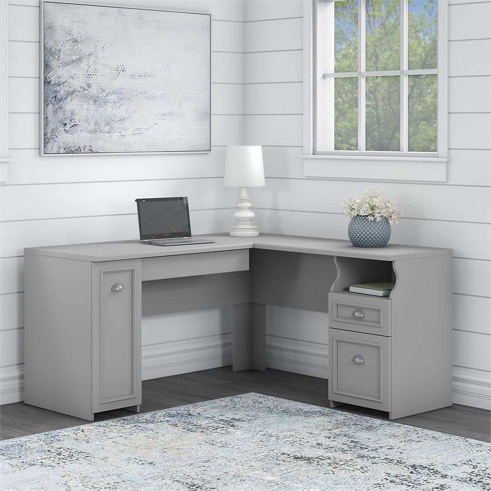 Bush Furniture Fairview 60W L Shaped Desk with Drawers and Storage Cabinet, Gray