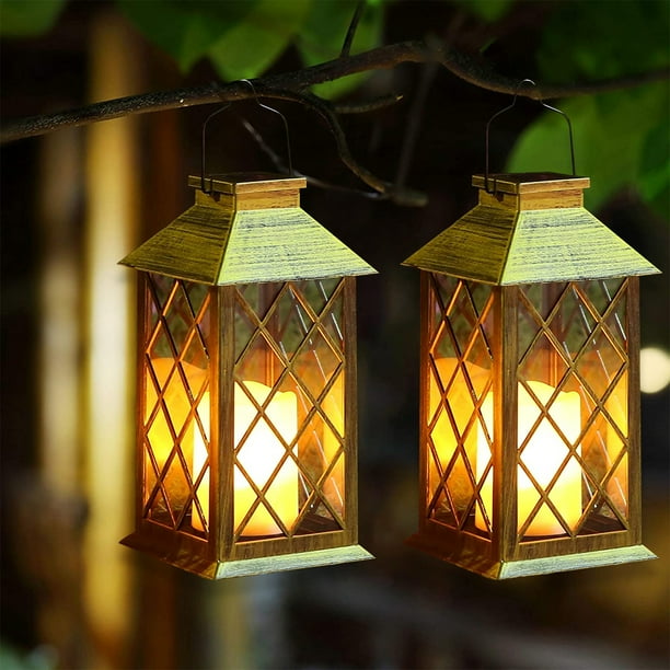 Outdoor Hanging Solar Lanterns, LED Lanterns Solar Powered with Candle