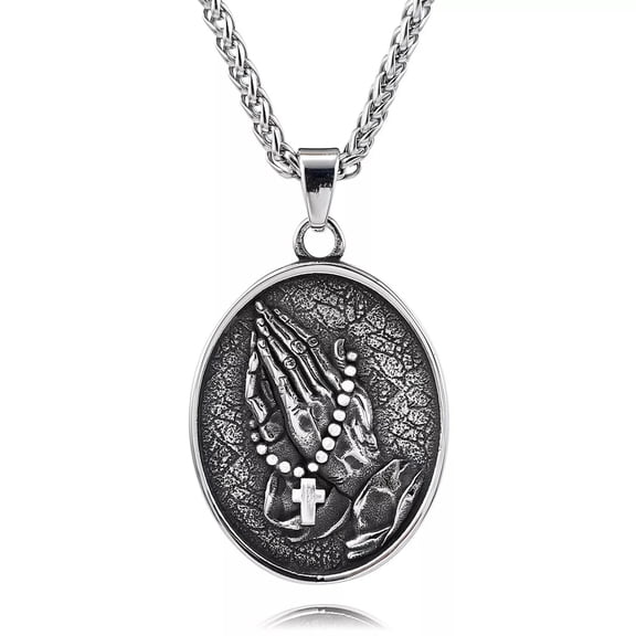 GKNET Vintage Personalized Prayer Hand Cross Stainless Steel Pendant Necklace Jewelry