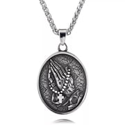 GKNET Vintage Personalized Prayer Hand Cross Stainless Steel Pendant Necklace Jewelry-default