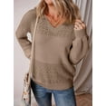 thumbnail image 4 of Women Knit Sweaters Fall V Neck Long Sleeve Pullover Casual Loose Sweater Coffee XXL, 4 of 6