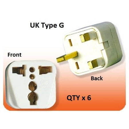 Great Britain Adapter Plug - 6 Pack of White US USA To UK Ireland UAE British 3 Pin Square Plug Adapter Type G Converter