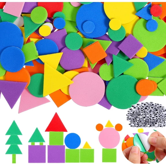 1000 Pcs Foam Geometric Shape Stickers Tutuviw Assorted Colors Self Adhesive Craft Supplies Geometric Stickers With 100 Googly Eyes for Scrapbooking DIY Crafts Project Party Decorations
