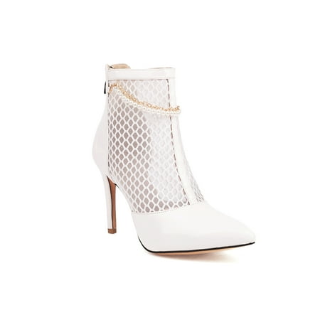 

Ymiytan Ladies Stiletto Boot Hollow Out Dress Boots Back Zip Ankle Booties Wedding Comfort Patent Leather Pointed Toe High Heels Beige 7