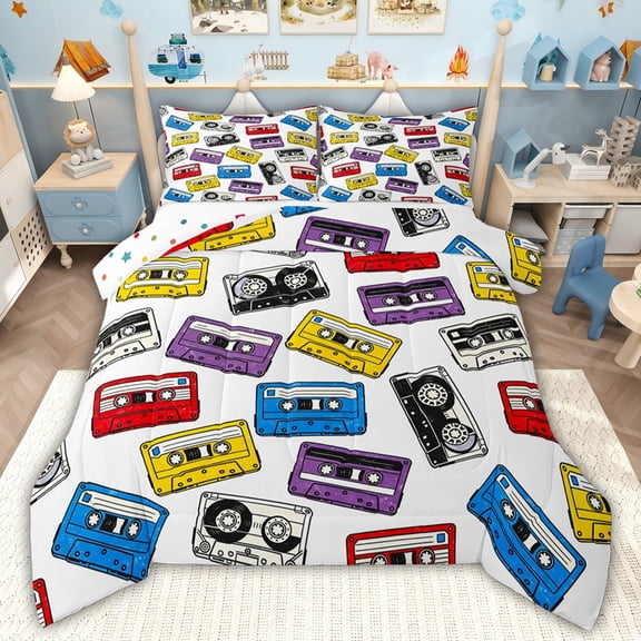 Feelyou Cartoon Video Album Twin Comforter Sets, Music Lover Kid Bedding Set, 2-Piece