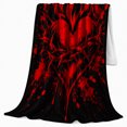 thumbnail image 2 of Red Flame Heart with Thorny Roses, Bold Gothic Style for Dark Art Lovers, Fiery Love Emblem and Valentine's Day Gift, Soft Flannel Blanket for Bedroom and Living Room, Home Decor, 2 of 9