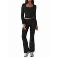 thumbnail image 2 of 2 Piece Square Neck Lounge Set Womens Wide Leg Pants Slightly Crop Top Sweatsuit Sets Black L, 2 of 9