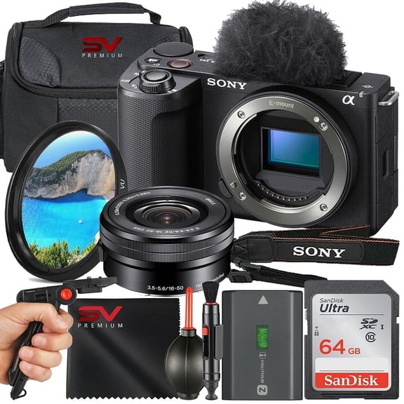Sony ZV-E10 II Mirrorless Camera (Black) with 16-50mm Lens   64GB Memory Card   Pistol Grip Tripod   SV Premium Accessory Bundle (International Model)