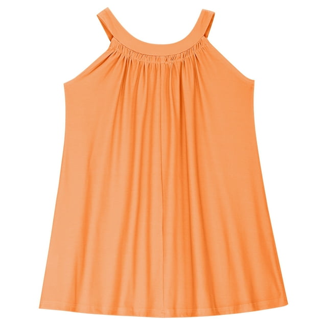 Bwiyojiz Tailles Mode 110-160 Robe Sans Manches à Col Rond Tout-Petits Enfants Mignonne Couleur Unie Camisole Extensible Ligne a Bretelles, 4 Ans, Cadeaux pour la Maison, Orange