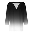 thumbnail image 5 of HOMBOM V-Neck Women Shirts 3/4 Sleeve Black Fall Gradient Color Loose Temperament T-Shirts, 5 of 6