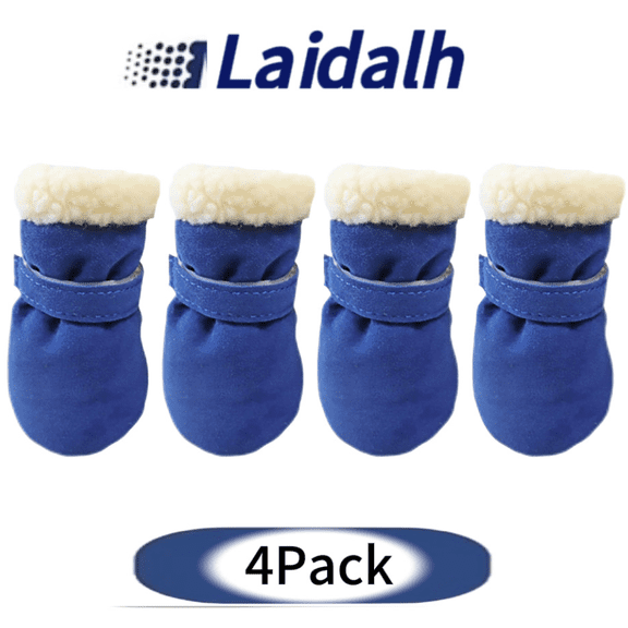 lajdalh 4-Pack Dog Shoes for Small Medium Size Dogs 1.8"X1.6"(L*w), With a Thermal Velvet-Lined Soft Sole, Non- Soles, And Adjustable Velcro Straps, Dog Boots & Paw Protectors,One Size,Blue