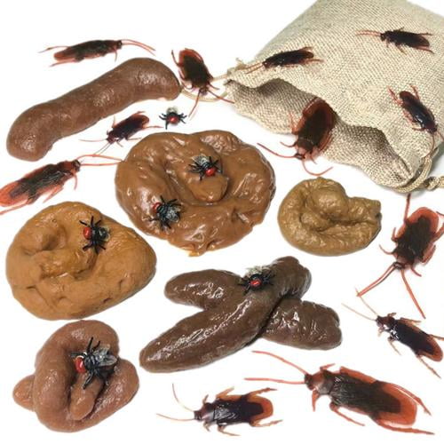 Realistic Fake Human Poop Turd Joke Toy 10X Plastic Simulation Bug Flies Insect 