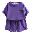 thumbnail image 2 of Vornjynx Outfit Sets for Boys Crew Neck Short Sleeve Tee and Shorts Elastic Waist Comfort Soft Summer Trendy Daily Clothes 2 Piece Purple Size 9, 2 of 7