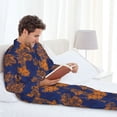 thumbnail image 6 of Lsque Golden Maple on Navy Blue Pattern Long Sleeve Pajama Set for Men - Soft 2-Piece Sleepwear and Loungewear Set with Pockets, Comfy Nightwear-Large, 6 of 7