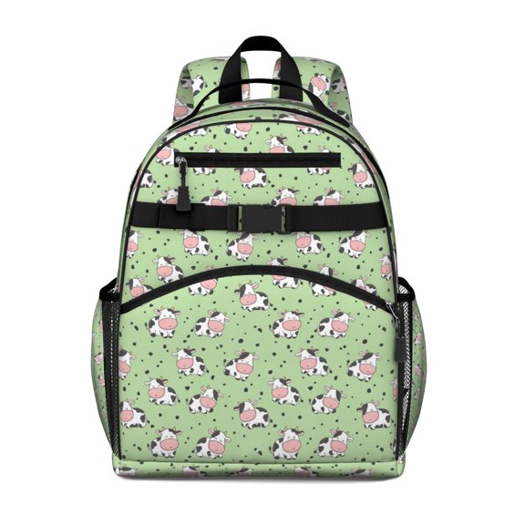 Green Cow Dot Pattern Backpack for School,Cute School Bag,Schoolbag with Adjustable Shoulder Straps & Padded Back,15.25"x11.5"x5.25"