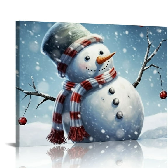 ONETECH - Christmas Snowman Wall Art Painting Pictures Festival Art Print On Canvas for Bedroom Living Room Home Wall Decor,Stretched and Framed Ready to Hang -