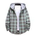 thumbnail image 1 of Camisas Para Hombre Talla Extra Hombres Hombres Camisa casual con estampado a cuadros Cuello con capucha Camisa de manga larga Blusa (Mint Green, L), 1 of 5