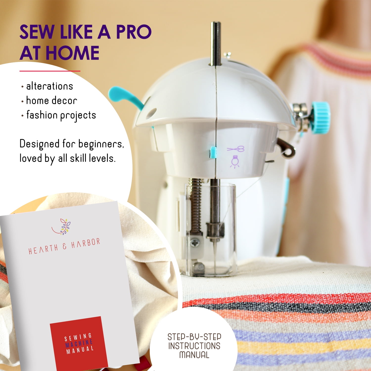 Virtu 48 PC Mini Portable Sewing Machine for Beginner Kids and Adults, Scarlet Red  (图4)