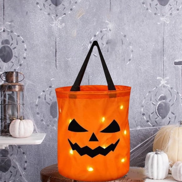 Xihbxyly Bolsa de Dulces Led de Halloween, Diseño de Cara de Calabaza, Luz de Botón de Ahorro de Energía, Decoración Festiva para Fiestas, Versátil para Exteriores, Hogar y Escuela, Tamaño 45 X 20 X