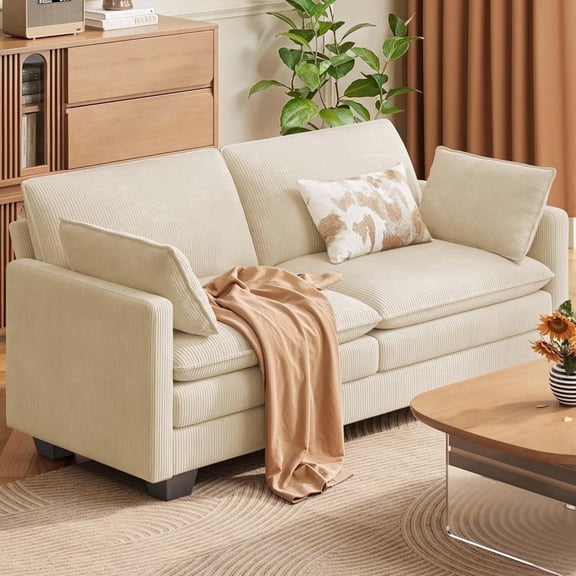 75'' Cloud Couches for Living Room Noelse 2 Seater Sofa Set Breathable Comfy Corduroy Love Seat Couches with Double Layer Upholstered Seat Cushion for Living Room Bedroom and Apartment, Beige