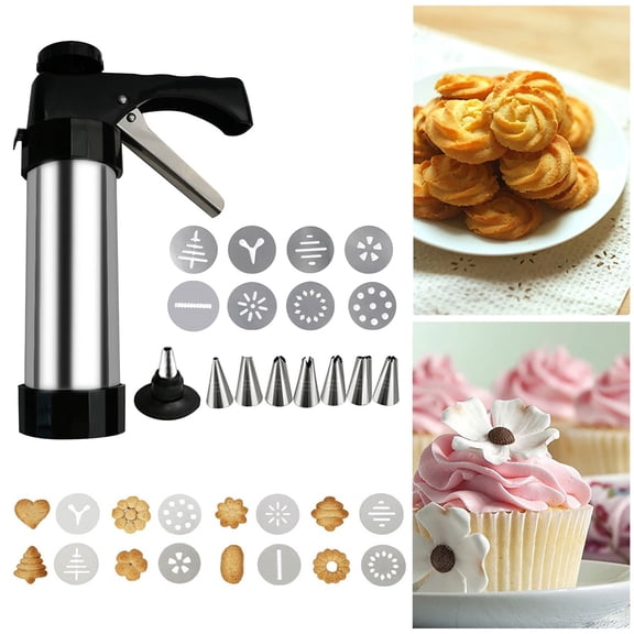 RKZDSR Stainless Steel Cake Decorating Gun Set with 8 Flower and 8 Nozzle Attachments for Household Baking