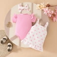 thumbnail image 5 of CAUYDY Toddler Girls Summer Outfits Set Infant Baby Ruffle Sleeve Romper + Cute Print Suspender Skirt + Headband 3 Piece Clothing for Newborn Girl 3-24Months (Sizes 12-18 Months,H3-Pink), 5 of 9