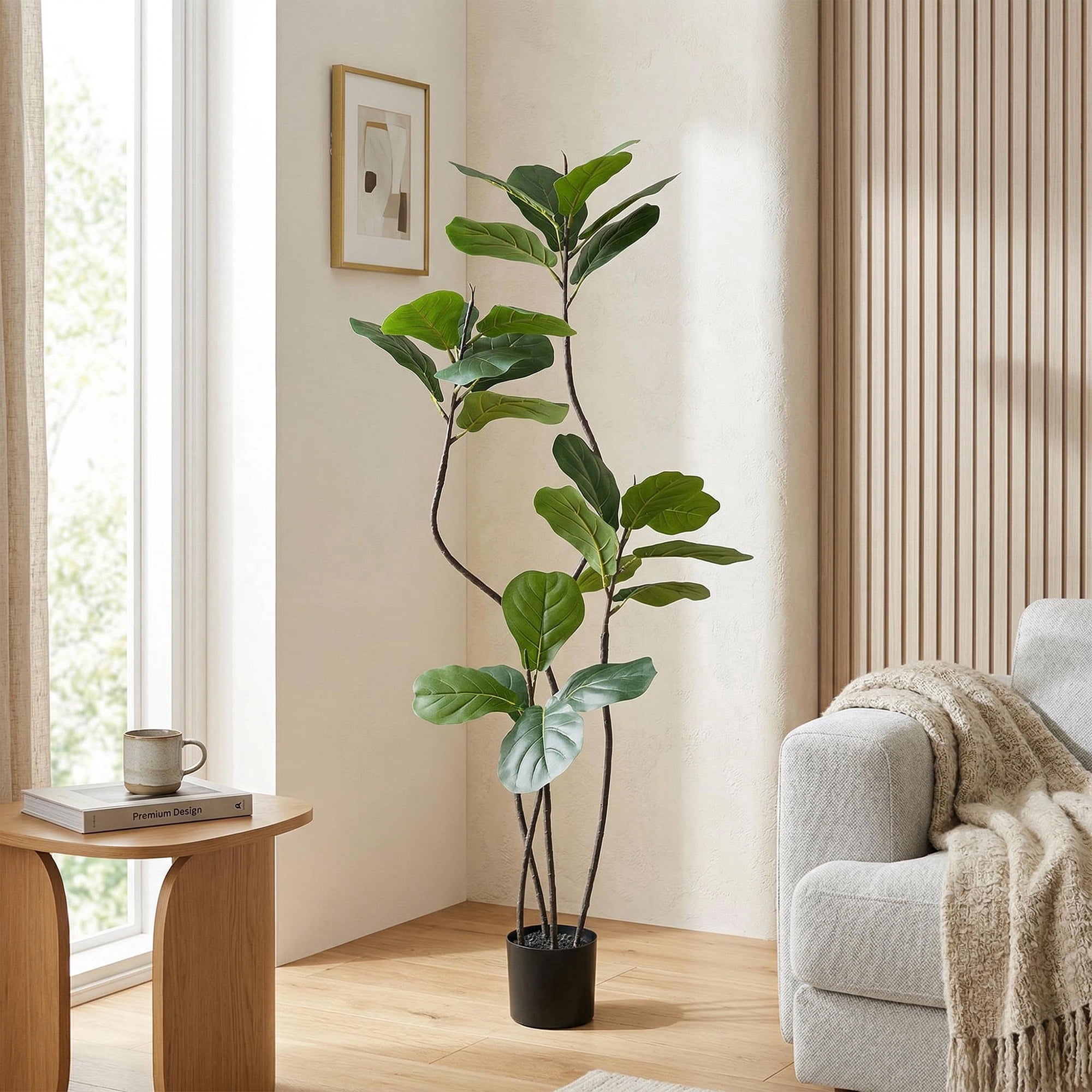 Verdelure 5.3FT Artificial Plant Fake Ficus Tree Potted Indoor Faux Floor Plant for Home Office Decor