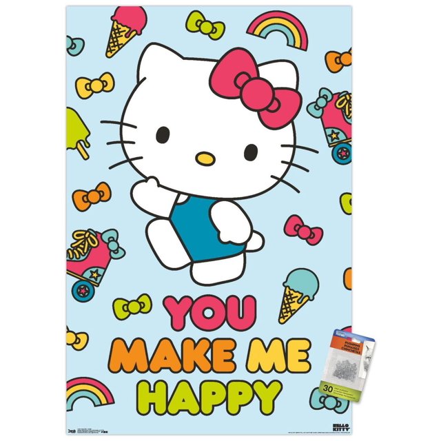Hello Kitty - Happy Wall Poster, 22.375" x 34"