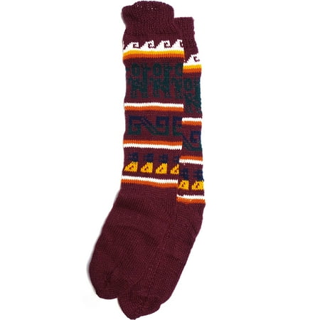 

Multicolored Tribal Alpaca Pattern Soft Knit Wool Long Knee High Socks Handmade Leg Warmers Boho Winter Accessories
