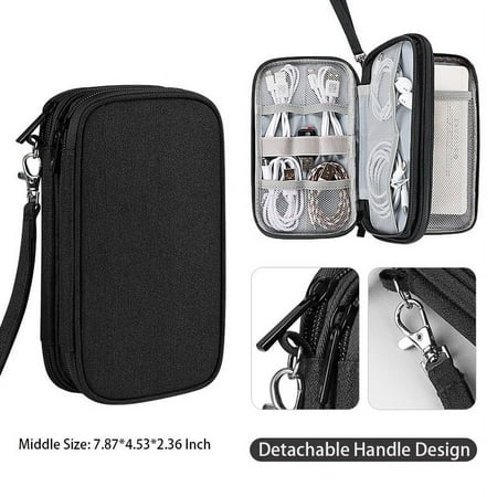 YXRIJDJ Black Travel Cable Organizer Bag Electronic Organizer Pouch Bag Electronic for Cable Cord Charger Accessories Double Layers Portable Carry Case