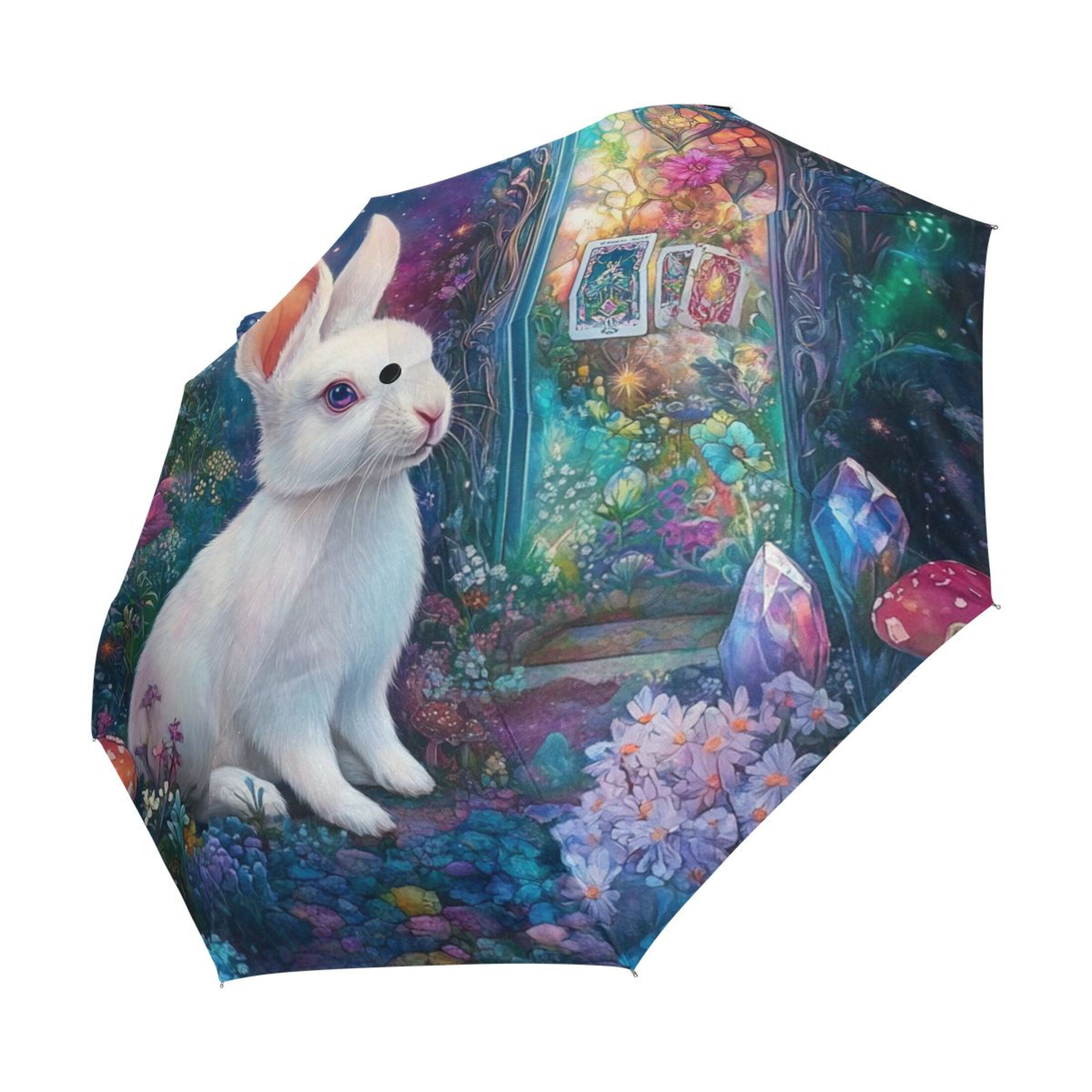 YAZAOO One-Touch Auto Open Close Rain Umbrella With Creative Enchanted Garden Rabbit Pattern