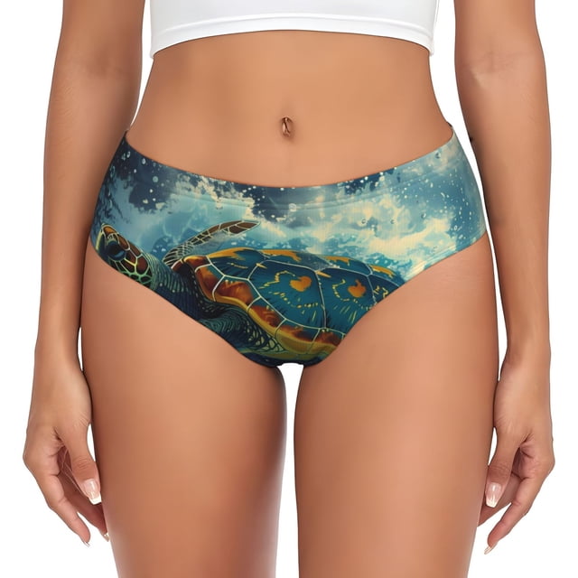 Balery Surfing Turtle Ropa Interior de Algodón para Mujer con Dibujo – Braguitas Cómodas y Elásticas, Estilo Clásico-Medium