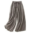 thumbnail image 2 of Roncen Women's Solid Color High-Waisted Embroidered Tie Waist Wide Leg Casual Pants, 2 of 3